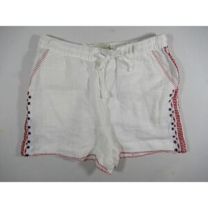 Cynthia Rowley Embroidered Star Linen Shorts Women Large Elastic Waist High Rise